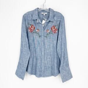 William Rast Long Sleeve Button-Up Embroidered Top Size Large